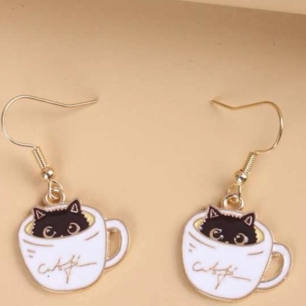 New Cat & Coffee Earrings